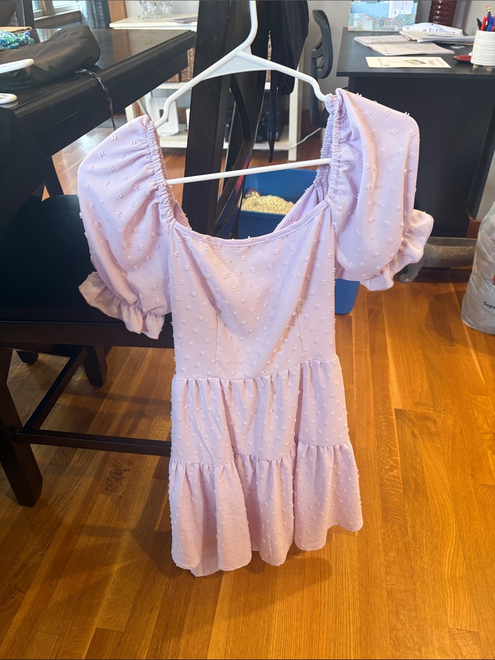 Lilac Puff Sleeve Swiss Dot Mini Dress